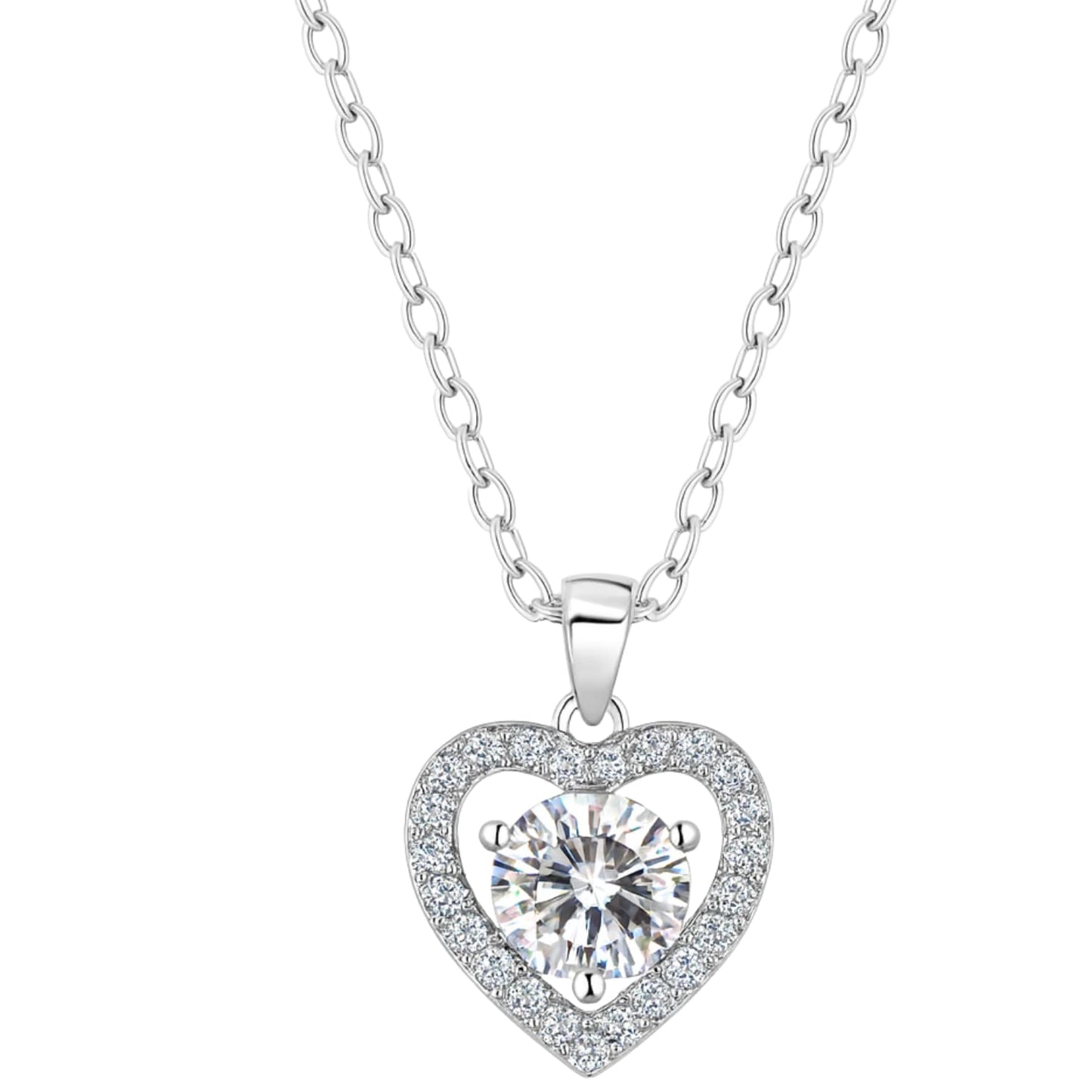 Lyrvex Claw Setting Silver Heart Pendant VVS1 D Color 1ct