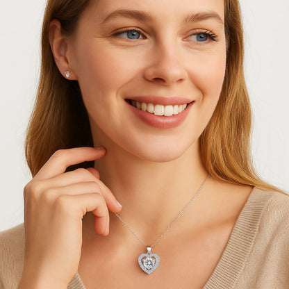 Lyrvex Claw Setting Silver Heart Pendant VVS1 D Color 1ct